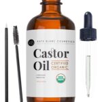 Kate Blanc Cosmetics Castor Oil (2oz), USDA Certified Organic, 100% Pure, Cold Pressed, Hexane Free. Stimulate Growth for Eyelashes, Eyebrows, Hair. Skin Moisturizer & Hair Treatment Starter Kit