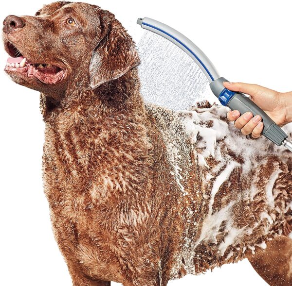 Waterpik Pet Wand Pro Dog Shower Attachment for Fast and Easy Dog Bathing and Cleaning, Indoor and Outdoor Sprayer Includes 8-Foot Flex Hose, Blue/Grey, PPR-252E